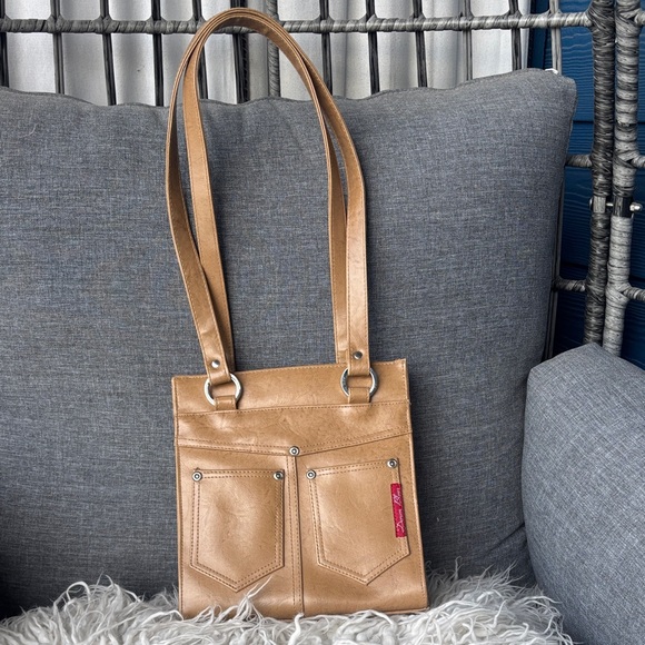 Denim Blues Handbags - Elegant Tan Shoulder Bag with Dual Pockets